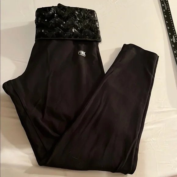Pink Victoria's Secret size large Black Leggings with Sequin Waistband - Picture 8 of 9
